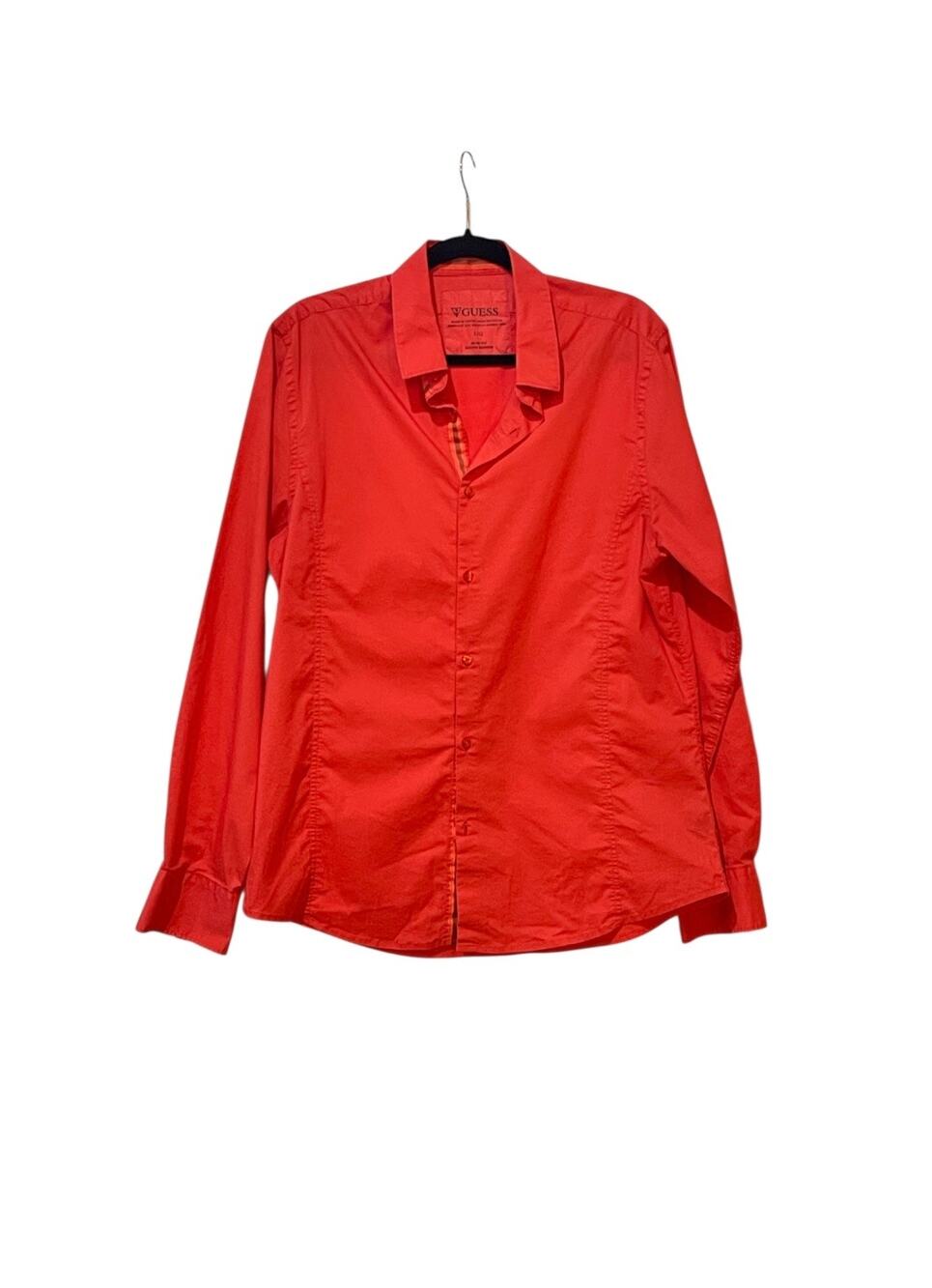 Men's Guess Long Sleeves Button Down Orange Large